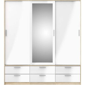 Šatní skříň v dekoru dubu s posuvnými dveřmi v bílo-přírodní barvě 181x200 cm Line – Tvilum