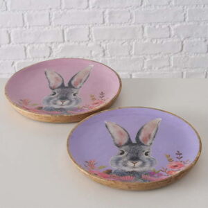 Růžovo-fialové velikonoční dezertní dřevěné talíře v sadě 2 ks ø 22 cm Puschel - Boltze