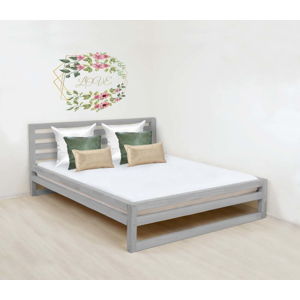Šedá dřevěná dvoulůžková postel Benlemi DeLuxe, 200 x 180 cm