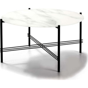 Bílo-černý konferenční stolek se skleněnou deskou v mramorovém dekoru Marckeric, ø 84 cm