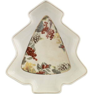 Porcelánový servírovací talíř ve tvaru stromečku Brandani Sottobosco, délka 23,5 cm