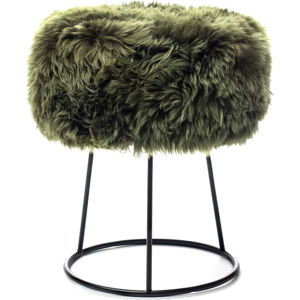 Stolička s tmavě zeleným sedákem z ovčí kožešiny Royal Dream, ⌀ 36 cm