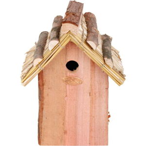 Ptačí budka z jedlového dřeva se slaměnou střechou Esschert Design Antik, výška 27 cm