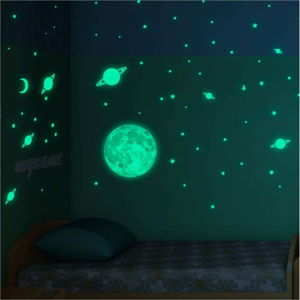 Sada nástěnných dětských svítících samolepek Ambiance Moon Small Stars and Planets