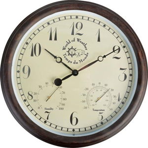 Venkovní nástěnné hodiny s arabskými číslicemi a teploměrem Esschert Design Minute
