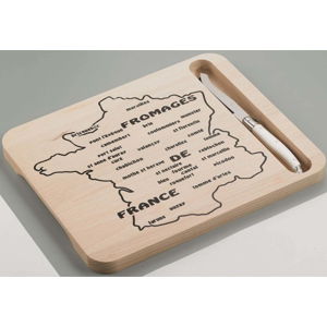 Set dřevěného prkénka s motivem mapy Francie a nože na sýry Jean Dubost
