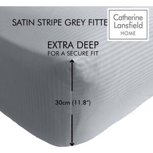 Šedé napínací prostěradlo 135x190 cm Satin Stripe - Catherine Lansfield