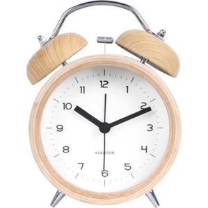 Bílý budík v dřevěném dekoru Karlsson Classic Bell, ⌀ 10 cm