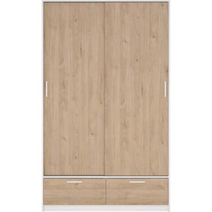 Šatní skříň v dekoru dubu s posuvnými dveřmi v bílo-přírodní barvě 121x200 cm Line – Tvilum