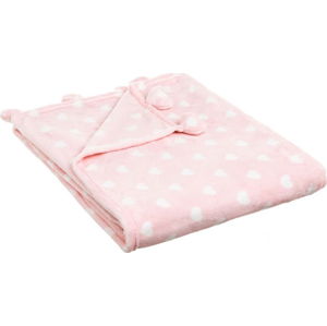 Růžová deka s motivem srdíček Unimasa Manta, 130 x 160 cm