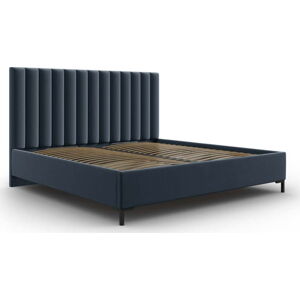 Tmavě modrá čalouněná dvoulůžková postel s úložným prostorem s roštem 200x200 cm Casey – Mazzini Beds