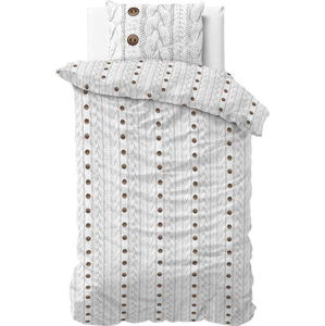 Bílé flanelové povlečení na jednolůžko Sleeptime Knit Buttons, 140 x 220 cm