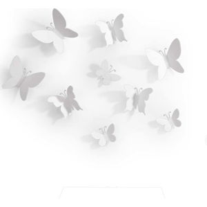 Sada 9 bílých nástěnných 3D dekorací Umbra Butterflies