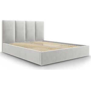Světle šedá sametová dvoulůžková postel Mazzini Beds Juniper, 160 x 200 cm