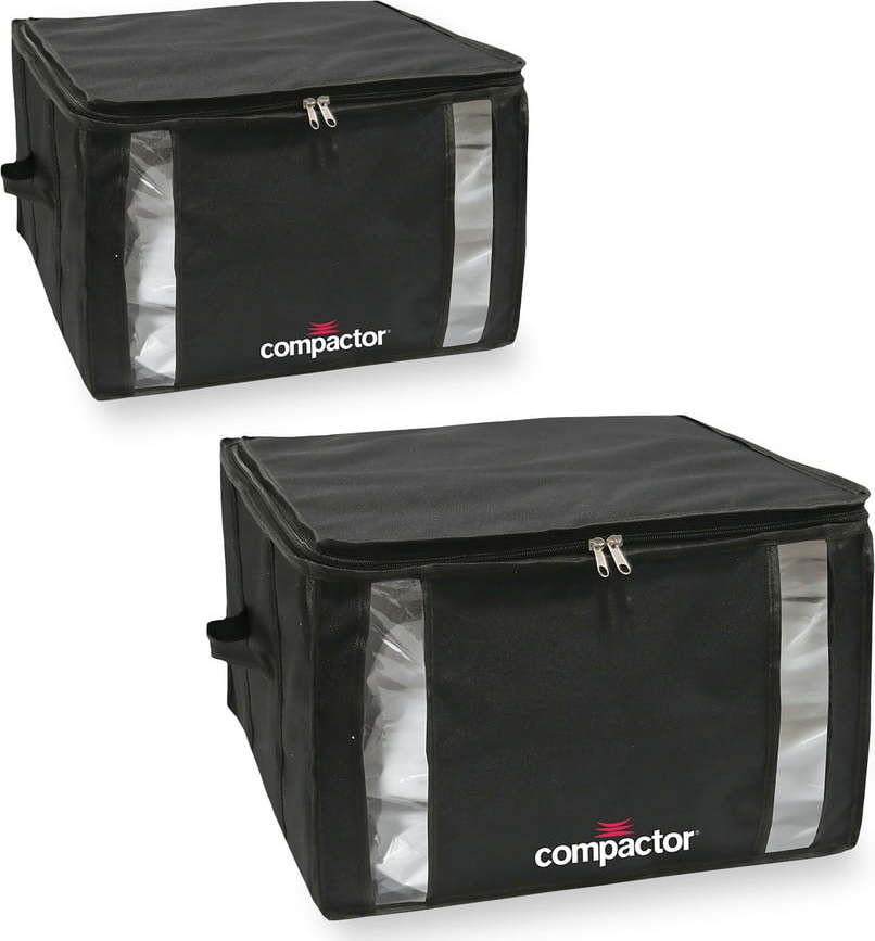 Sada 2 černých úložných boxů s vakuovým obalem Compactor Black Edition Medium, 40 x 25 cm
