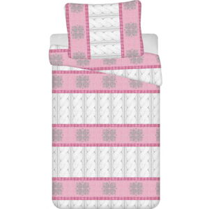 Bílo-růžové prodloužené krepové povlečení na jednolůžko 140x220 cm Fajera – Jerry Fabrics