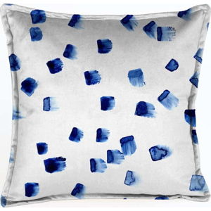 Modro-bílý sametový polštář Velvet Atelier Mallorca, 45 x 45 cm