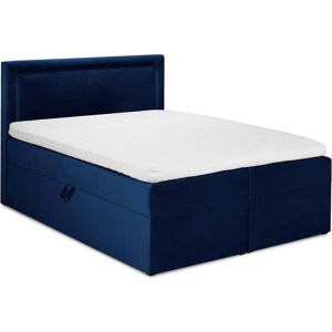 Modrá sametová dvoulůžková postel Mazzini Beds Yucca, 200 x 200 cm