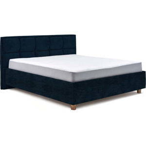 Tmavě modrá dvoulůžková postel s úložným prostorem ProSpánek Karme, 160 x 200 cm