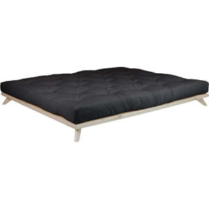 Dvoulůžková postel z borovicového dřeva s matrací Karup Design Senza Comfort Mat Natural Clear/Black, 160 x 200 cm