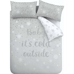 Bílo-světle šedé povlečení na dvoulůžko/prodloužené 200x220 cm Baby It's Cold Outside – Catherine Lansfield