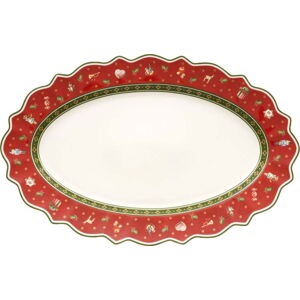 Červený porcelánový servírovací talíř s vánočním motivem Villeroy & Boch, 50 x 31,5 cm