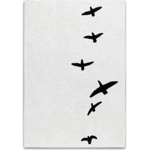 Černobílý ručně tkaný koberec s motivem ptáků HF Living, 120 x 170 cm