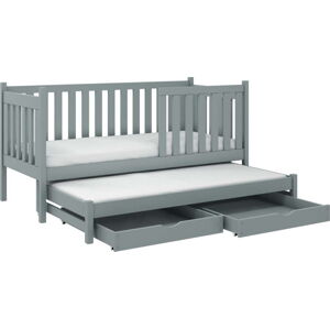 Šedá dětská postel s výsuvným lůžkem s úložným prostorem 80x200 cm Kaja V5 - Lano Meble