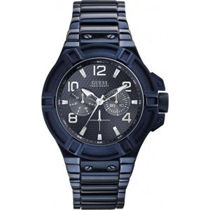 Pánské hodinky s páskem z nerezové oceli v modré barvě Guess W0218G4