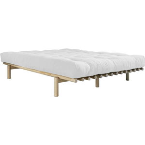 Dvoulůžková postel z borovicového dřeva s matrací Karup Design Pace Comfort Mat Natural Clear/Natural, 140 x 200 cm