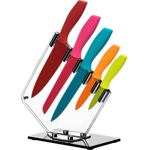 Sada 5 barevných nožů se stojanem Premier Housewares Soft Grip
