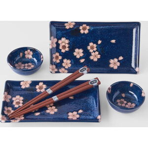 6dílný set modrého keramického nádobí na sushi MIJ Sakura