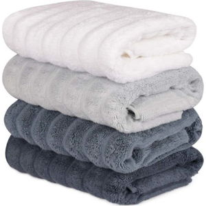 Sada 4 šedo-bílých bavlněných ručníků Sofia, 50 x 90 cm