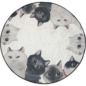 Bílo-šedá koupelnová předložka Lismo Cats, ⌀ 100 cm