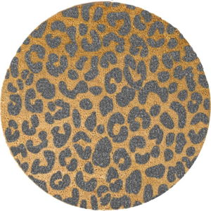 Šedá kulatá rohožka z přírodního kokosového vlákna Artsy Doormats Leopard, ⌀ 70 cm