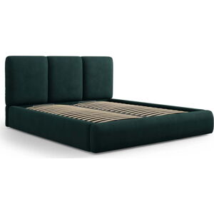 Tmavě zelená čalouněná dvoulůžková postel s úložným prostorem s roštem 160x200 cm Brody – Mazzini Beds
