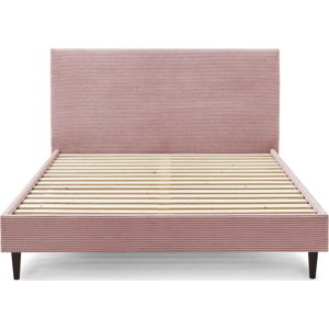 Růžová manšestrová dvoulůžková postel Bobochic Paris Anja Dark, 180 x 200 cm