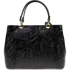 Černá kožená kabelka Carla Ferreri Floral
