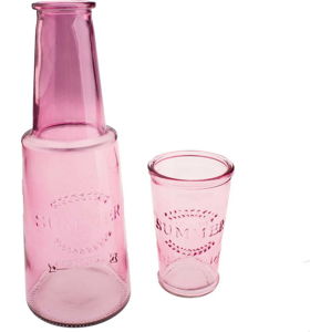 Růžová skleněná karafa se sklenicí, 800 ml