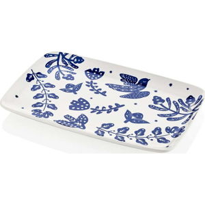 Bílo-modrý porcelánový servírovací talíř Mia Bloom, 34 x 25 cm