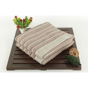 Sada dvou ručníků s pruhovaným vzorem v šedé a krémově barvě Nature Touch, 90 x 50 cm