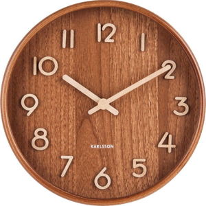 Hnědé nástěnné hodiny z lipového dřeva Karlsson Pure Small, ø 22 cm