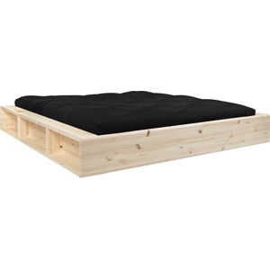 Dvoulůžková postel z masivního dřeva s úložným prostorem a černým futonem Comfort Karup Design, 140 x 200 cm