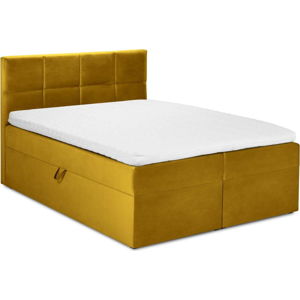 Hořčicově žlutá sametová dvoulůžková postel Mazzini Beds Mimicry, 200 x 200 cm