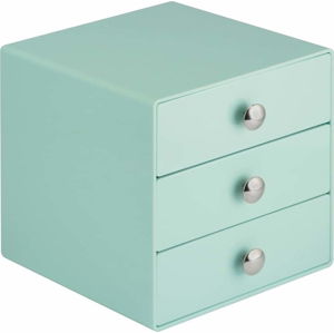 Mátově zelený úložný box s 3 šuplíky iDesign Drawers, výška 16,5  cm