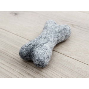 Ocelově šedá zvířecí vlněná hračka ve tvaru kosti Wooldot Pet Bones, délka 14 cm