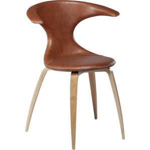 Hnědá kožená jídelní židle s přírodním podnožím DAN–FORM Denmark Flair