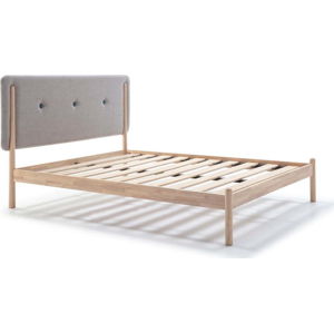 Dřevěná postel s šedým čelem Marckeric Annie, 140 x 190 cm