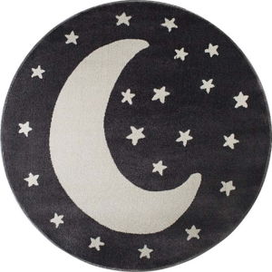 Černý kulatý koberec s motivem měsíce KICOTI Black Moon, ø 133 cm