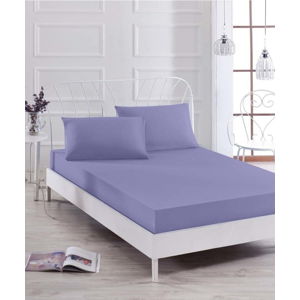 Set fialového elastického prostěradla a 2 povlaků na polštáře na jednolůžko Basso Purple, 160 x 200 cm